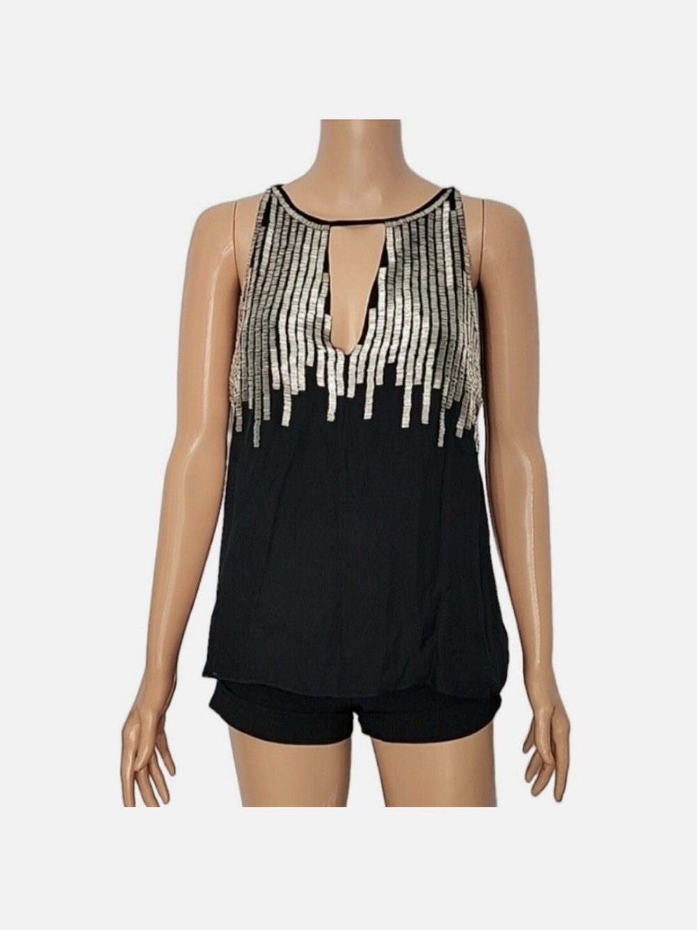 Parker Black Keyhole silver embellished blouse sleeveless, size M
